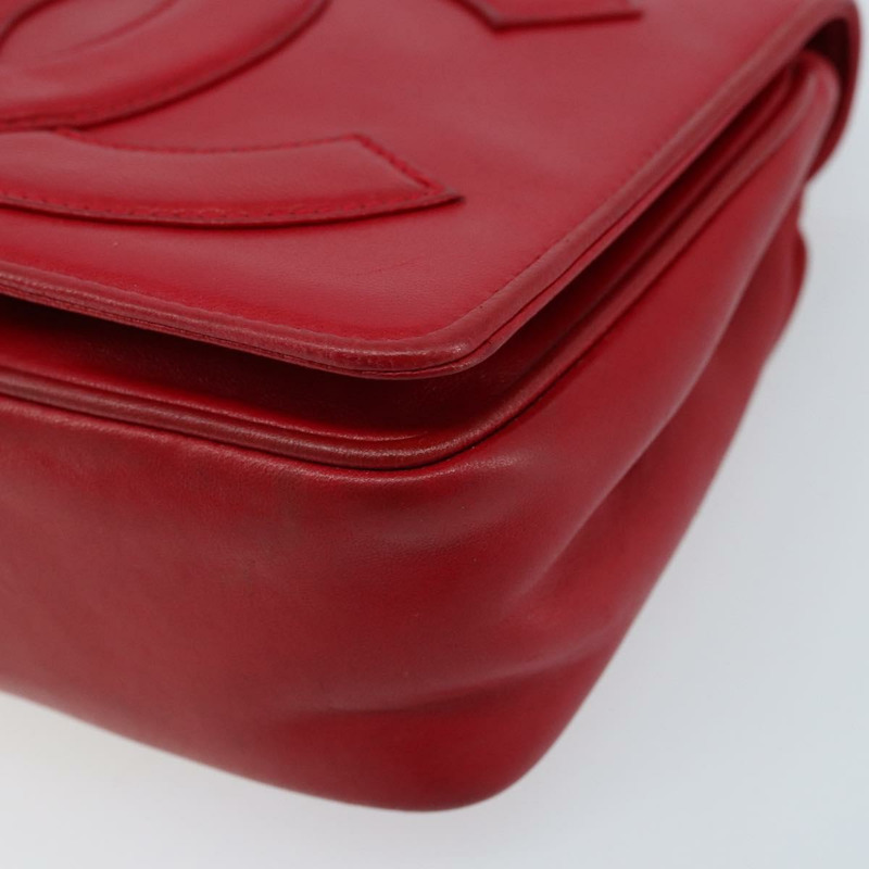 【日本直送】香奈兒 (CHANEL) 絎縫 COCO 標誌鏈條單肩背包，羊皮材質，紅色金色雙C標誌，正品編號 172623V-8