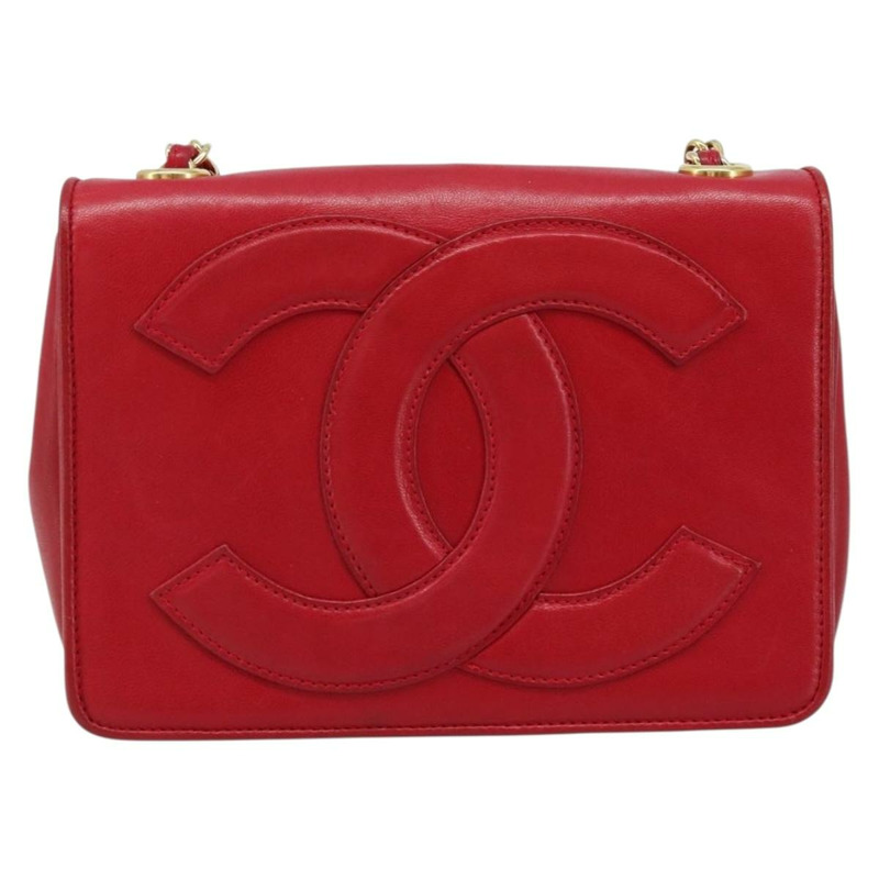 【日本直送】香奈兒 (CHANEL) 絎縫 COCO 標誌鏈條單肩背包，羊皮材質，紅色金色雙C標誌，正品編號 172623V-12