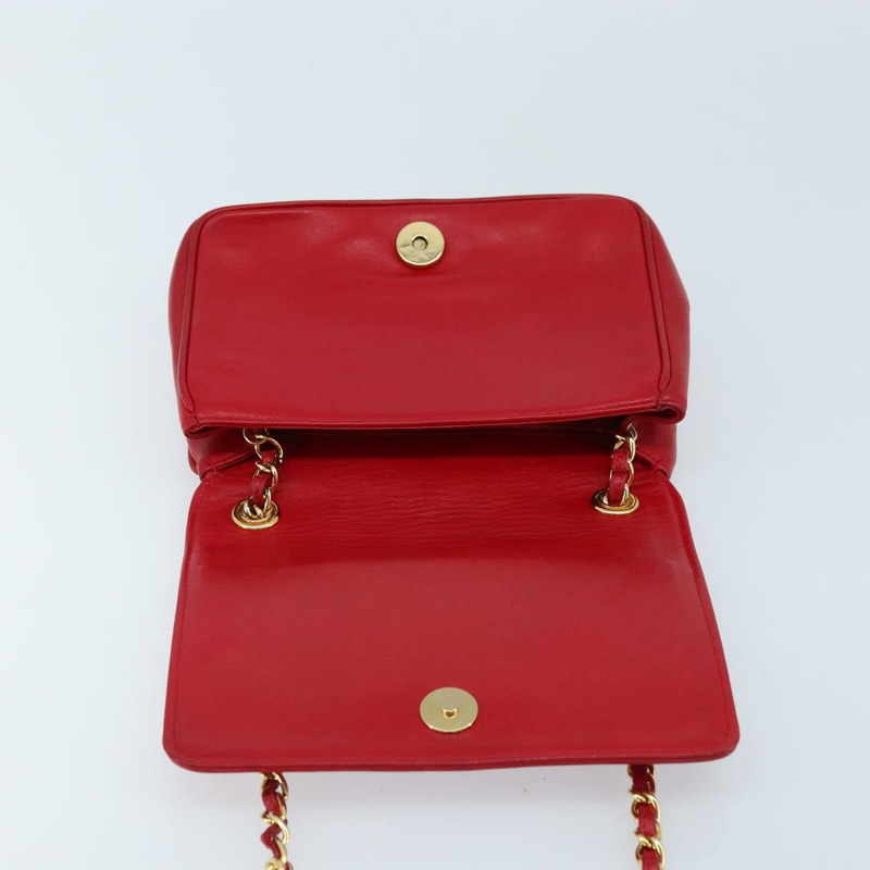 【日本直送】香奈兒 (CHANEL) 絎縫 COCO 標誌鏈條單肩背包，羊皮材質，紅色金色雙C標誌，正品編號 172623V-16