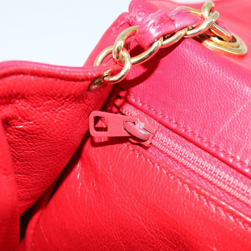 【日本直送】香奈兒 (CHANEL) 絎縫 COCO 標誌鏈條單肩背包，羊皮材質，紅色金色雙C標誌，正品編號 172623V-20