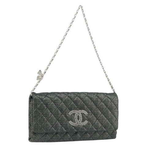 香奈兒 (CHANEL) 絎縫鏈條單背包 尼龍材質 灰色 銀色 CC 標誌 正品 170653SM