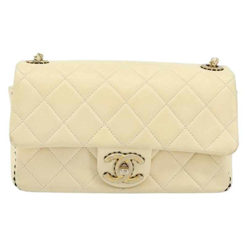 【日本直送】香奈兒 Matelasse 22 鏈條肩背包，羊皮材質，象牙色，金色 CC 標誌，正品編號 170660SAV-12