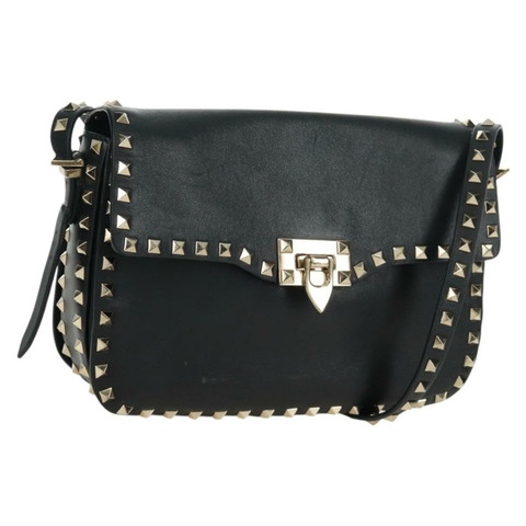 VALENTINO 鉚釘單肩包 皮革 黑色 金色 正品 gh1750V