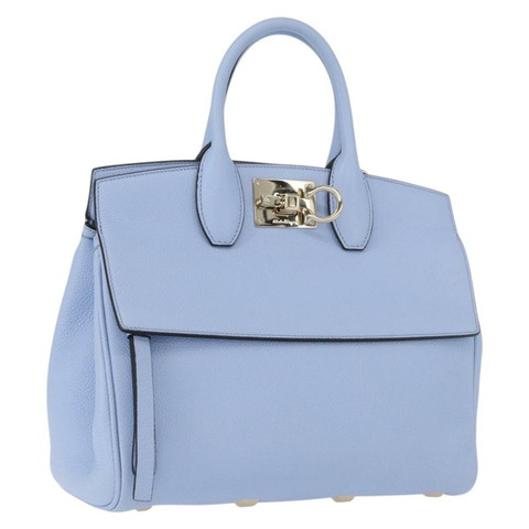 Salvatore Ferragamo Gancini 手提包 皮革 淺藍色 金色 正品 gh1752V