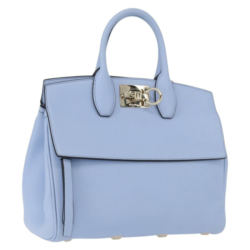 【日本直送】Salvatore Ferragamo Gancini 手提包 皮革 淺藍色 金色 正品 gh1752V-0