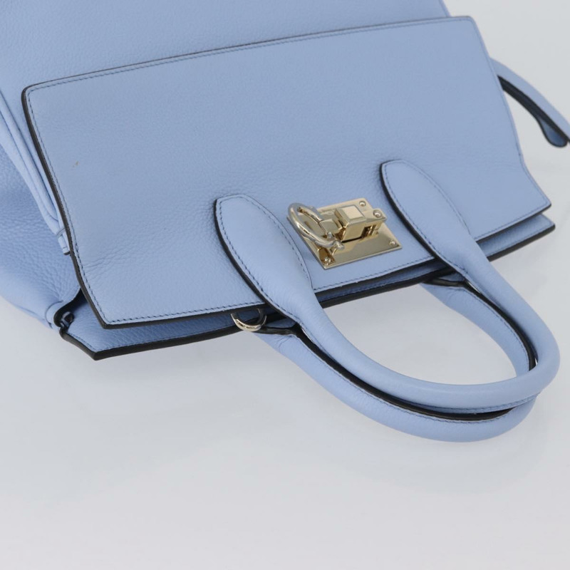 【日本直送】Salvatore Ferragamo Gancini 手提包 皮革 淺藍色 金色 正品 gh1752V-6