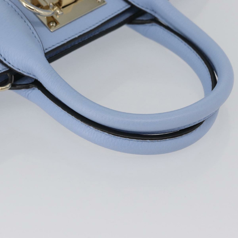 【日本直送】Salvatore Ferragamo Gancini 手提包 皮革 淺藍色 金色 正品 gh1752V-7