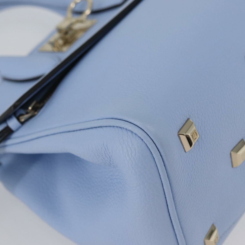 【日本直送】Salvatore Ferragamo Gancini 手提包 皮革 淺藍色 金色 正品 gh1752V-8