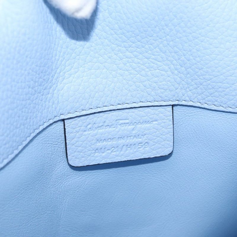 【日本直送】Salvatore Ferragamo Gancini 手提包 皮革 淺藍色 金色 正品 gh1752V-10