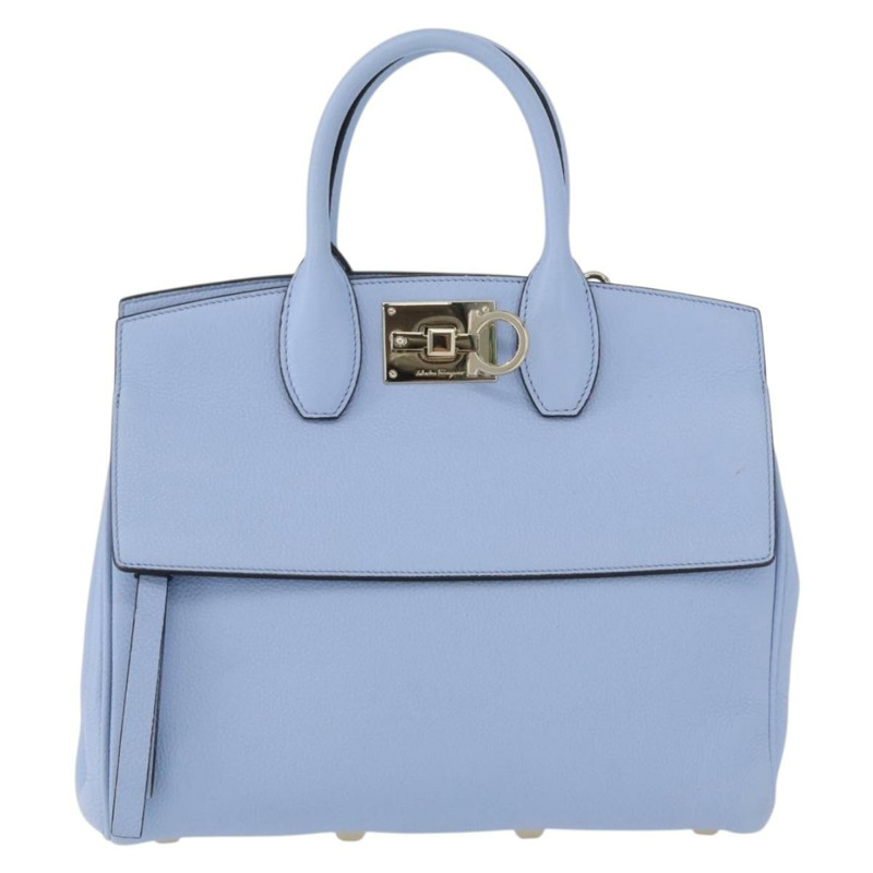 【日本直送】Salvatore Ferragamo Gancini 手提包 皮革 淺藍色 金色 正品 gh1752V-12