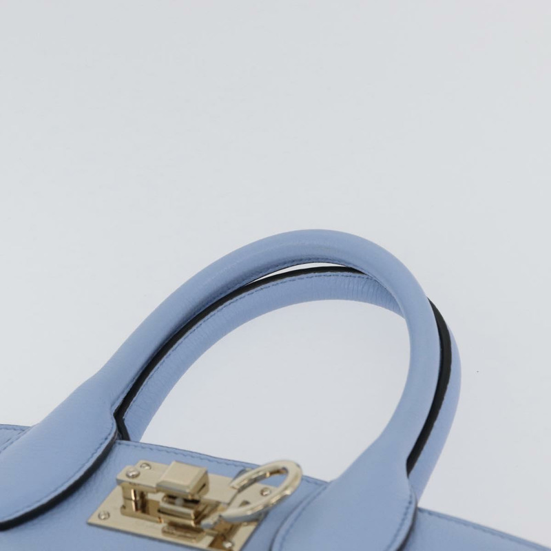 【日本直送】Salvatore Ferragamo Gancini 手提包 皮革 淺藍色 金色 正品 gh1752V-13