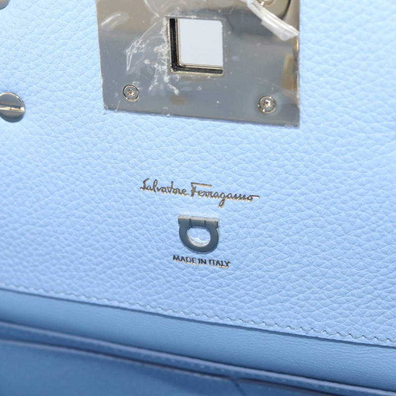 【日本直送】Salvatore Ferragamo Gancini 手提包 皮革 淺藍色 金色 正品 gh1752V-18