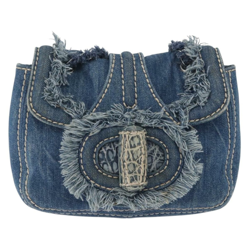 【日本直送】PRADA 鏈條單肩包 牛仔藍 銀色 正品 gh1755V-12