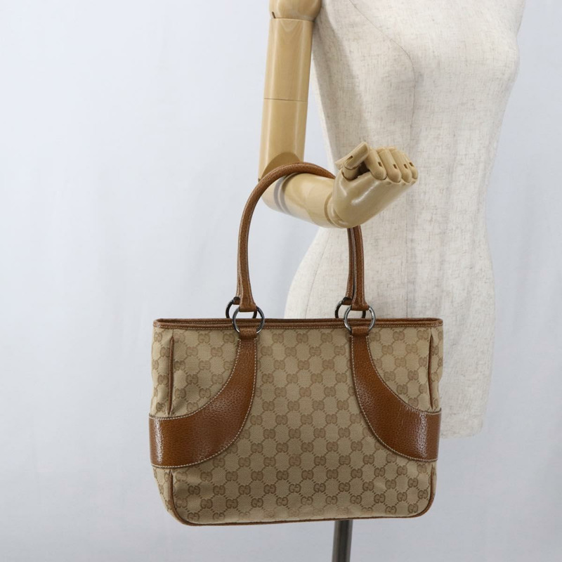 【日本直送】GUCCI GG帆布手提包 PVC 米色 銀色 113011 正品 173185V-22