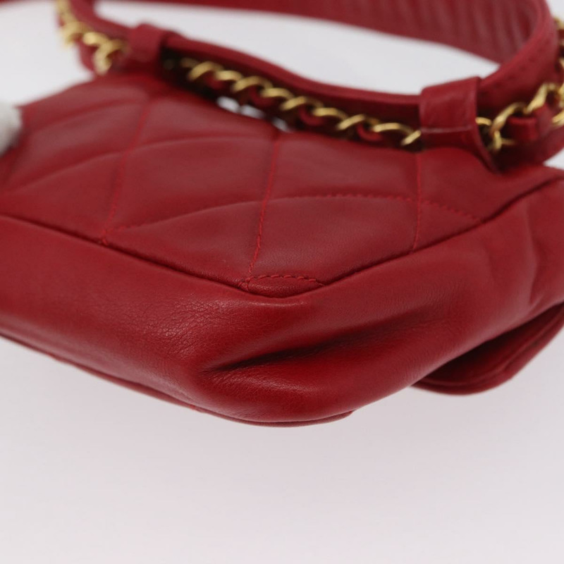 【日本直送】香奈兒 Matelasse 腰包，羊皮材質，紅色，金色雙C標誌，貨號 165374V-7