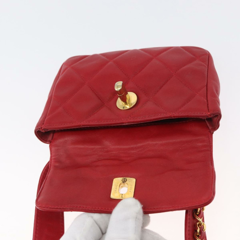 【日本直送】香奈兒 Matelasse 腰包，羊皮材質，紅色，金色雙C標誌，貨號 165374V-8