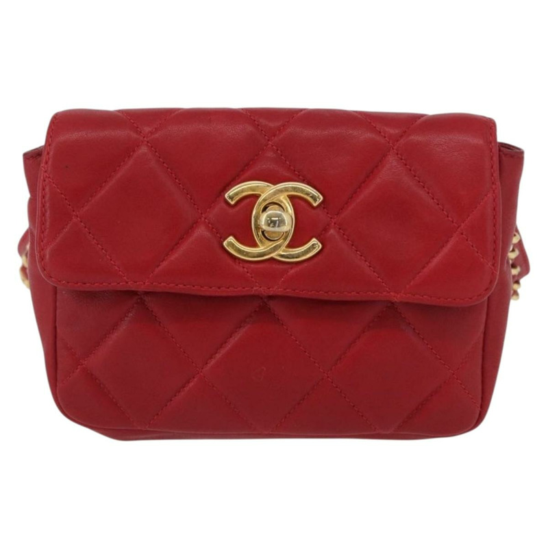 【日本直送】香奈兒 Matelasse 腰包，羊皮材質，紅色，金色雙C標誌，貨號 165374V-12