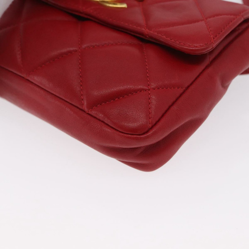【日本直送】香奈兒 Matelasse 腰包，羊皮材質，紅色，金色雙C標誌，貨號 165374V-15