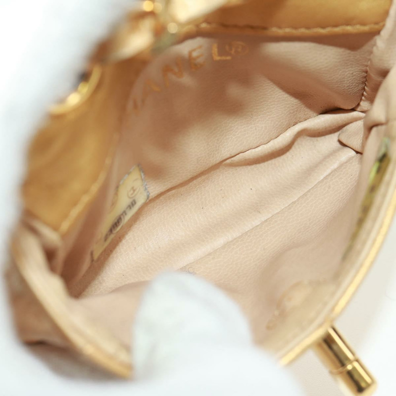 【日本直送】香奈兒迷你絎縫10鏈條手柄羊皮手拿包，金色雙C標誌，貨號165375V-9