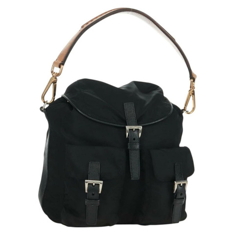 PRADA 黑色金色尼龍肩包，正品編號 165372V