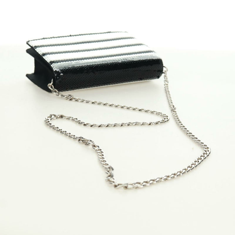 【日本直送】PRADA 鏈條亮片肩背包 皮革 黑色 銀色 正品 165358-6