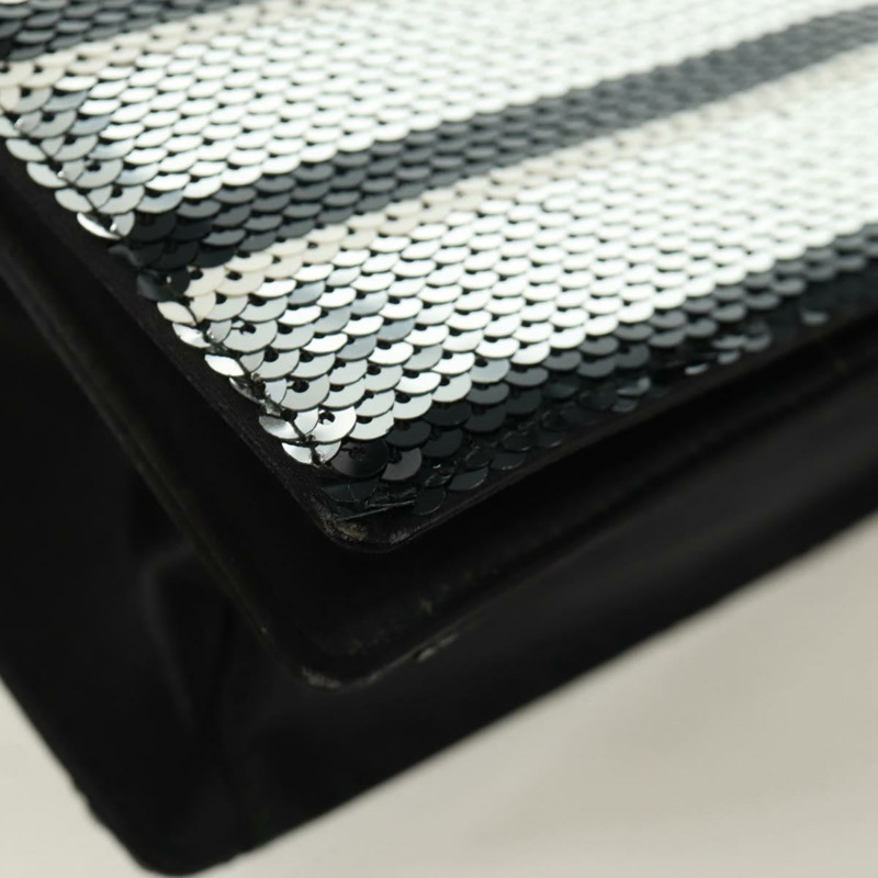 【日本直送】PRADA 鏈條亮片肩背包 皮革 黑色 銀色 正品 165358-14