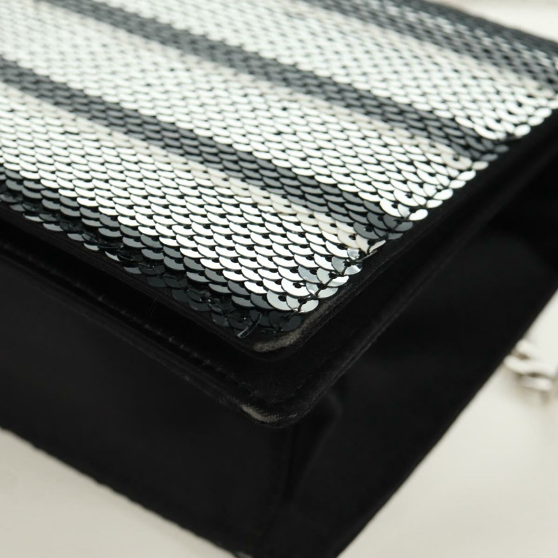 【日本直送】PRADA 鏈條亮片肩背包 皮革 黑色 銀色 正品 165358-15