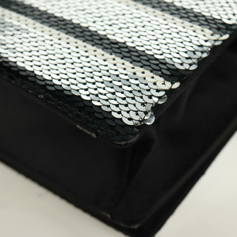 【日本直送】PRADA 鏈條亮片肩背包 皮革 黑色 銀色 正品 165358-17