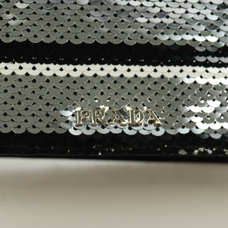 【日本直送】PRADA 鏈條亮片肩背包 皮革 黑色 銀色 正品 165358-18
