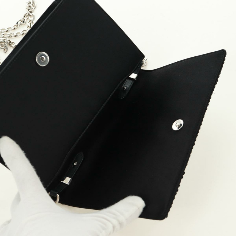 【日本直送】PRADA 鏈條亮片肩背包 皮革 黑色 銀色 正品 165358-19