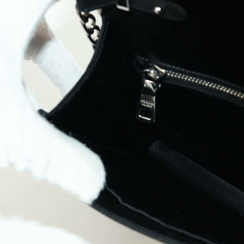 【日本直送】PRADA 鏈條亮片肩背包 皮革 黑色 銀色 正品 165358-22