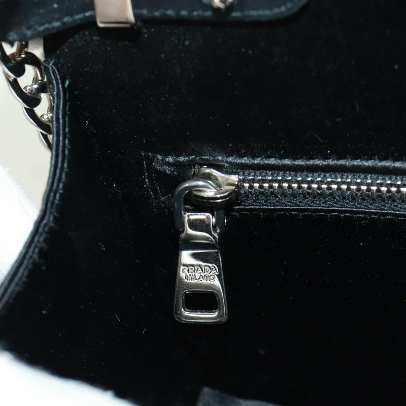 【日本直送】PRADA 鏈條亮片肩背包 皮革 黑色 銀色 正品 165358-23