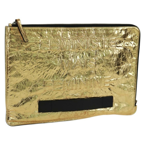 香奈兒金色雙C標誌皮革手拿包，貨號165360M