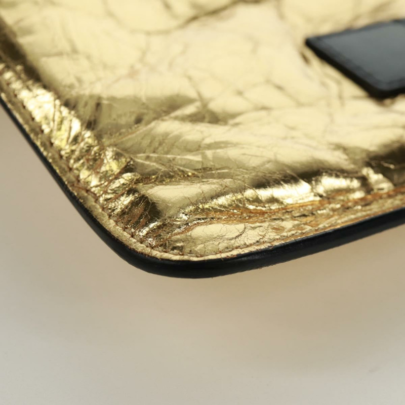 【日本直送】香奈兒金色雙C標誌皮革手拿包，貨號165360M-13