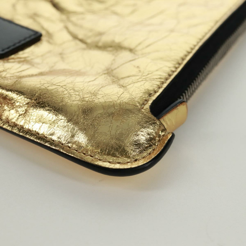 【日本直送】香奈兒金色雙C標誌皮革手拿包，貨號165360M-14