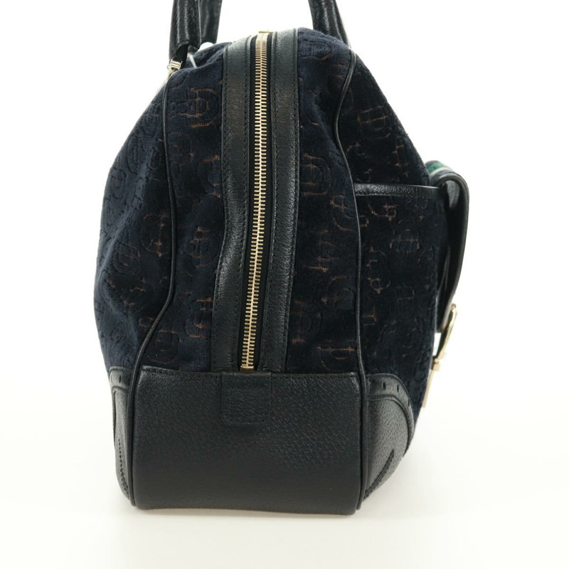 【日本直送】GUCCI Web Sherry Line 馬銜扣手提包 絲絨 黑色 金 紅色 145771 正品 165367V-3
