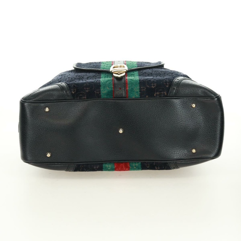 【日本直送】GUCCI Web Sherry Line 馬銜扣手提包 絲絨 黑色 金 紅色 145771 正品 165367V-4