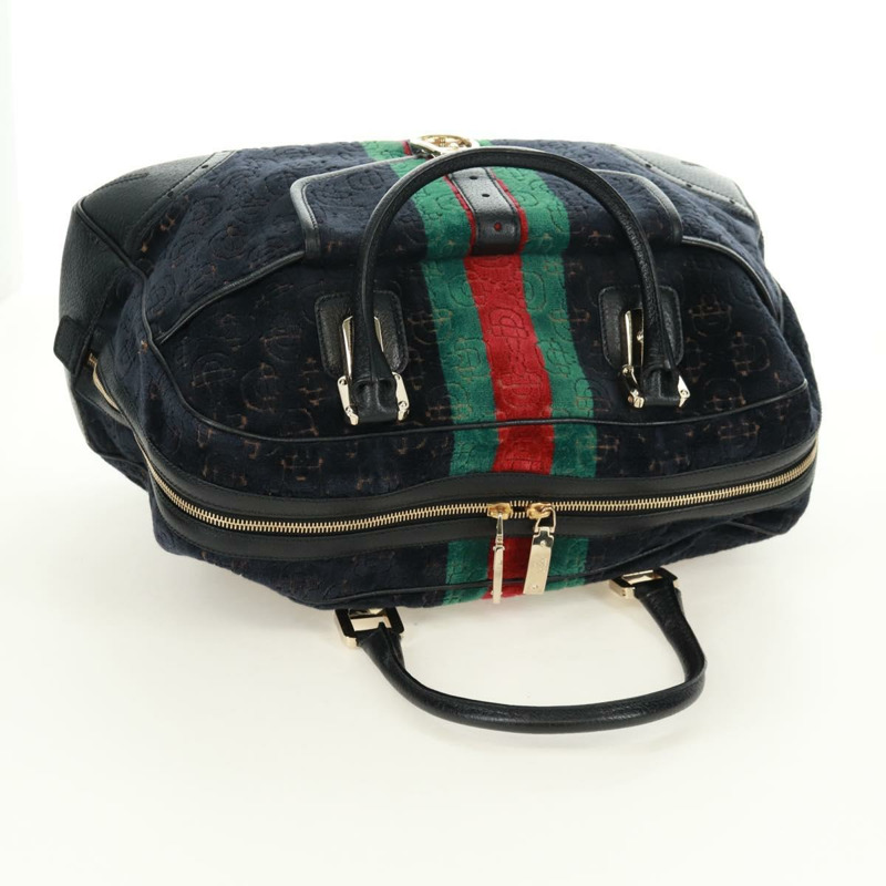 【日本直送】GUCCI Web Sherry Line 馬銜扣手提包 絲絨 黑色 金 紅色 145771 正品 165367V-5