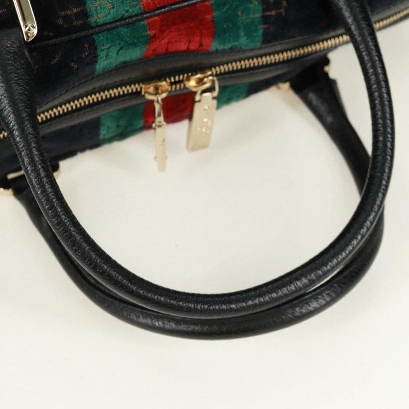 【日本直送】GUCCI Web Sherry Line 馬銜扣手提包 絲絨 黑色 金 紅色 145771 正品 165367V-6