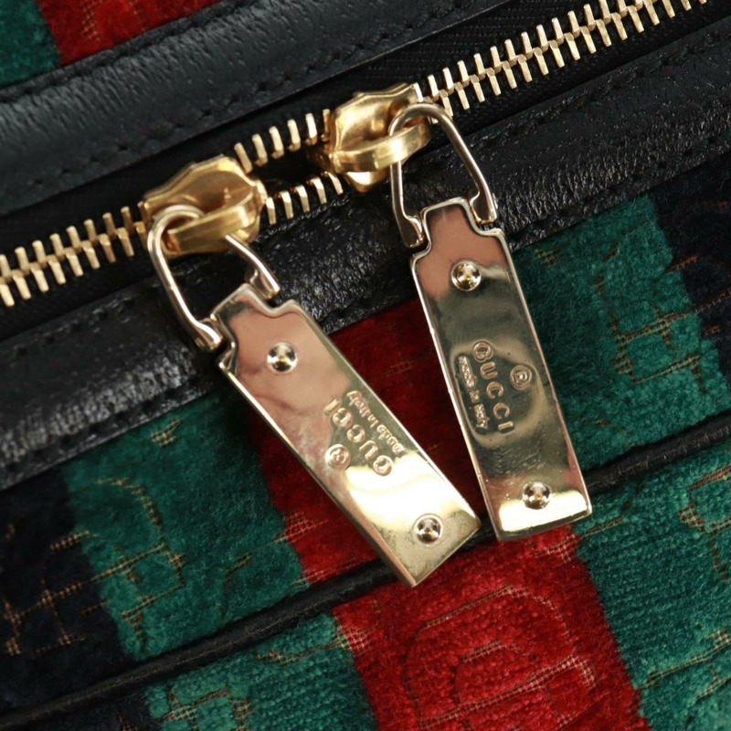 【日本直送】GUCCI Web Sherry Line 馬銜扣手提包 絲絨 黑色 金 紅色 145771 正品 165367V-8