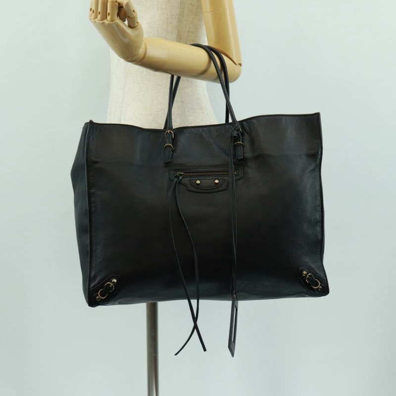 【日本直送】BALENCIAGA A4 紙手提包，黑色皮革，貨號 236701，正品編號 158583M-23