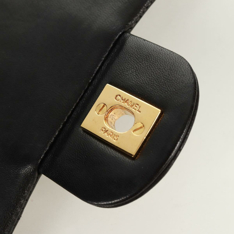 【日本直送】香奈兒雙蓋鏈條絎縫23號包，羊皮材質，黑色金色雙C標誌，正品SK010SV-7
