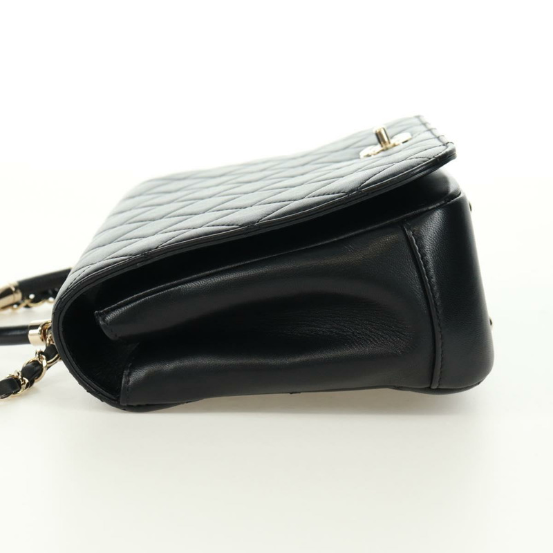 【日本直送】香奈兒單蓋絎縫23羊皮手提包，黑色雙C標誌，SK007SM-2