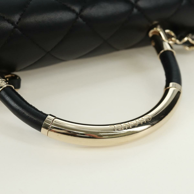 【日本直送】香奈兒單蓋絎縫23羊皮手提包，黑色雙C標誌，SK007SM-7