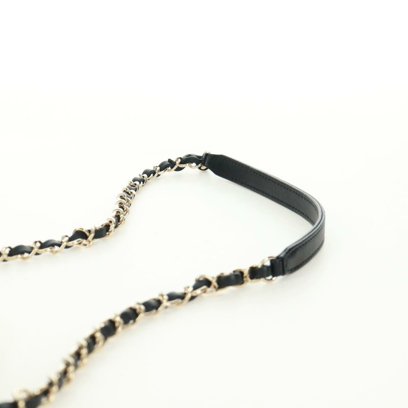 【日本直送】香奈兒單蓋絎縫23羊皮手提包，黑色雙C標誌，SK007SM-13