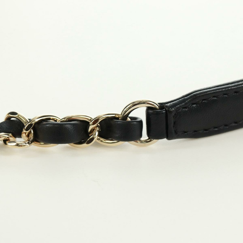 【日本直送】香奈兒單蓋絎縫23羊皮手提包，黑色雙C標誌，SK007SM-14