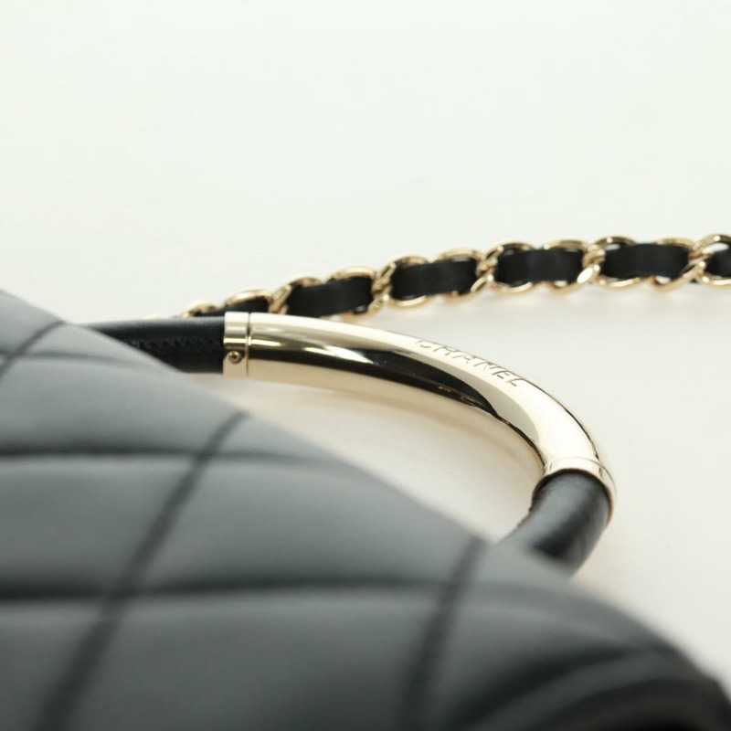 【日本直送】香奈兒單蓋絎縫23羊皮手提包，黑色雙C標誌，SK007SM-15