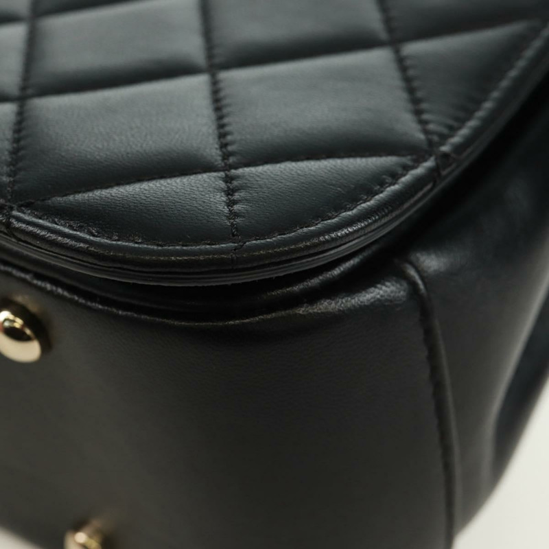 【日本直送】香奈兒單蓋絎縫23羊皮手提包，黑色雙C標誌，SK007SM-17