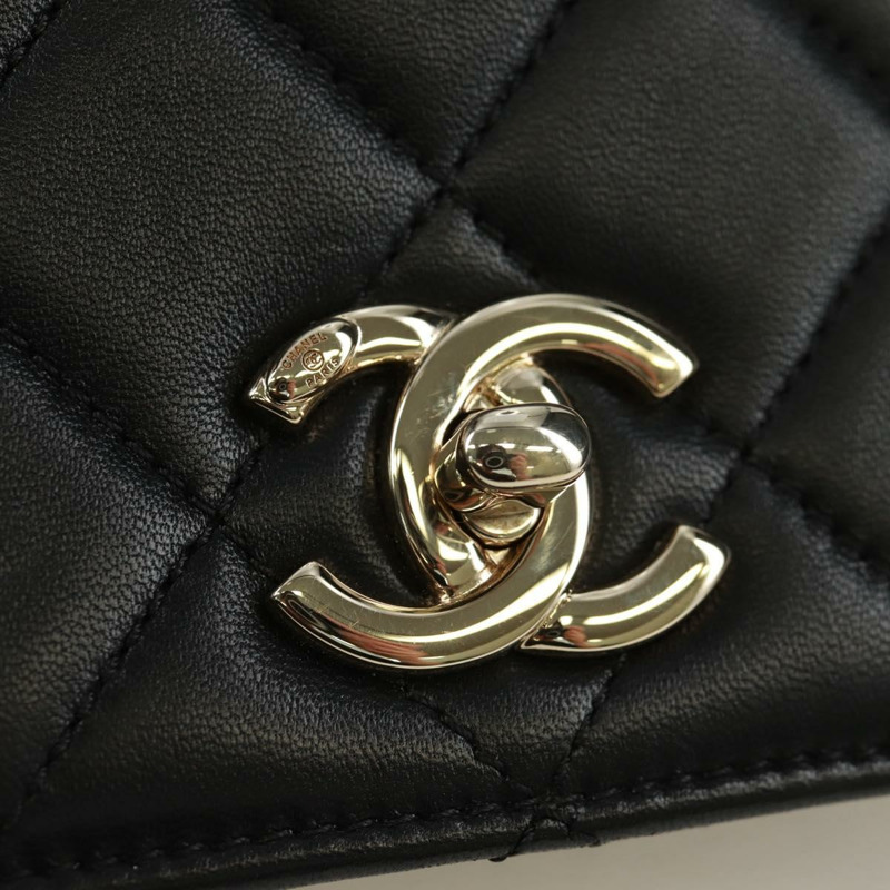 【日本直送】香奈兒單蓋絎縫23羊皮手提包，黑色雙C標誌，SK007SM-20