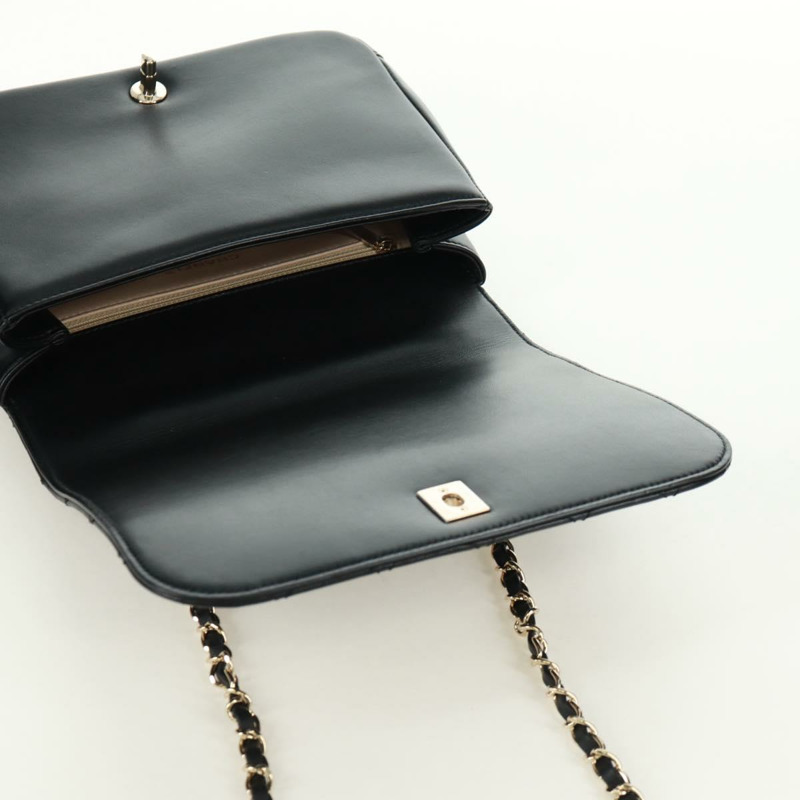 【日本直送】香奈兒單蓋絎縫23羊皮手提包，黑色雙C標誌，SK007SM-21